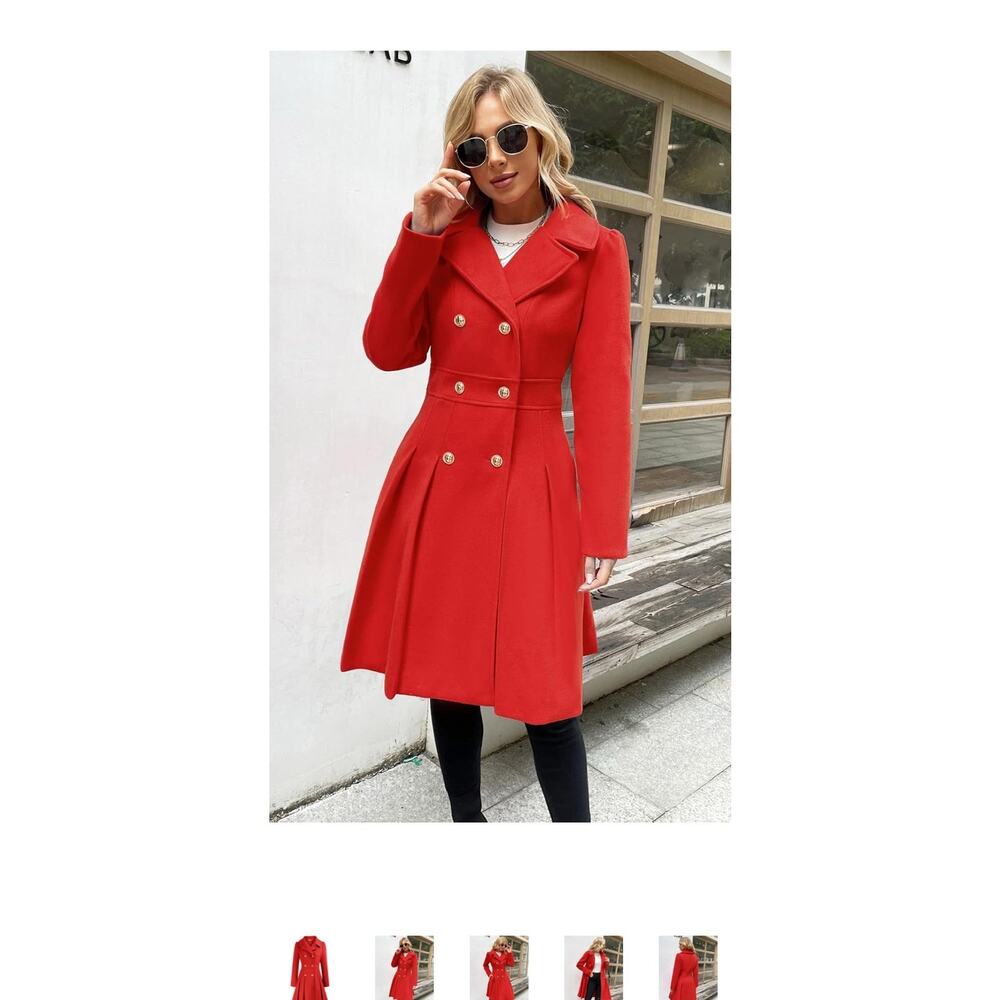 GRACE KARIN Women Lapel Double-Breasted Trench Coat Jacket Teal Red XL / New!! - Picture 4 of 16